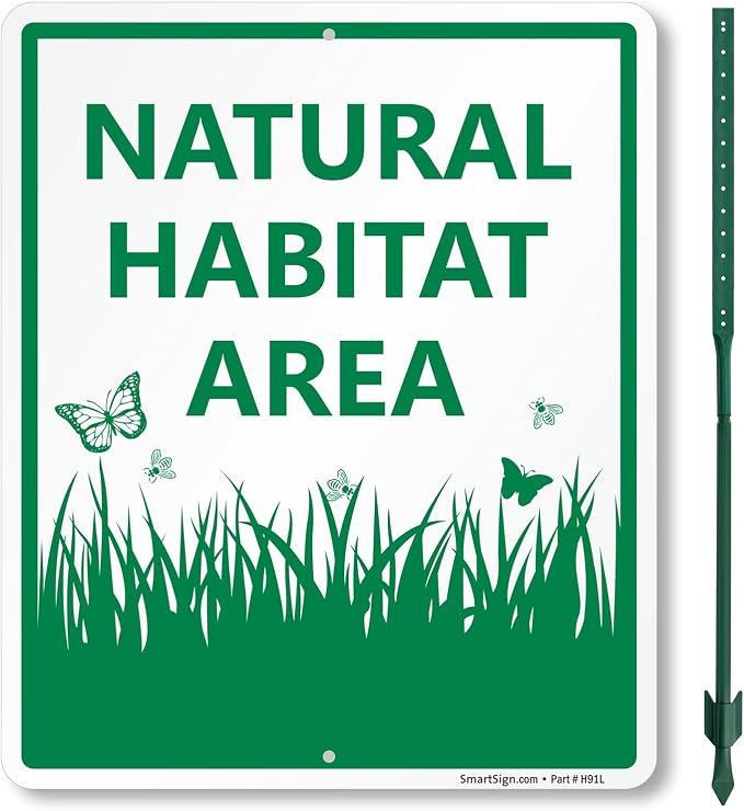 SmartSign 12 x 10 inch Natural Habitat Area Yard Sign & Stake Kit, 40 mil Laminated Rustproof Aluminum, 3 foot Stake, Green and White, Set of 1, For Lawn, Garden