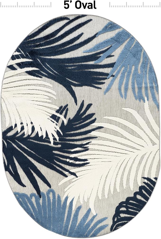 Rugshop Navy Lucca Contemporary Floral Indoor/Outdoor Oval Area Rug Durable Polypropylene, Weather Resistant, Easy to Clean Perfect for Patio, Backyard, Deck and Outdoor Lounge 5' x 7' Oval