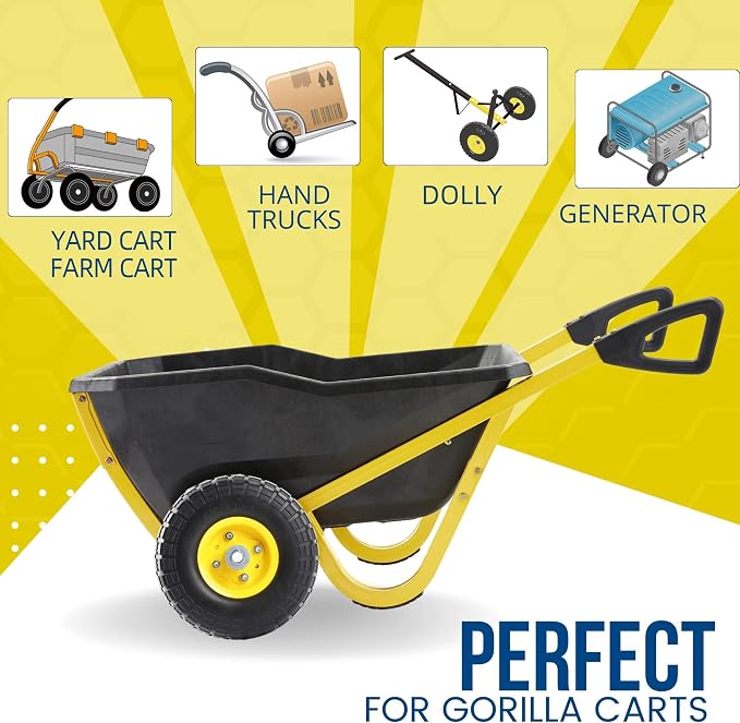 AR-PRO (4-Pack) 4.10/3.50-4" Flat Free Tire and Wheel - 10 Inch Solid Rubber Tires with 5/8" Bearings, 2.2" Offset Hub - Compatible with Garden Wagon Carts,Hand Truck,Wheelbarrow,Dolly,Utility Cart