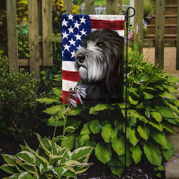 Caroline's Treasures CK6480GF Catalan Sheepdog Dog American Flag Garden Flag Mailbox Flag Decorative Yard Flag Banner Outside Patio Artwork Yard Flower Beds, Garden Size, Multicolor