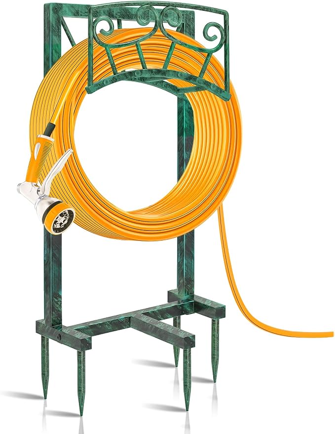 Heavy Duty Metal Garden Hose Holder with 5 ground spikes