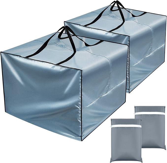 Patelai 2 Pcs Outdoor Patio Cushion Storage Bags, 32 x 32 x 24'' 105 Gallon Moving Bags with Zipper Handles Waterproof Oxford for Christmas Tree Picnic Patio Furniture Pillow Storage (Gray)