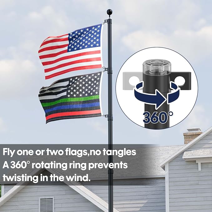 30FT Telescoping Flag Pole for Outside House, Extra Thick Telescopic Flagpole with USA Flag, Inground Outdoor Use, Camper RV, Residential & Commercial, Complete Hardware & Top Ball (Black)