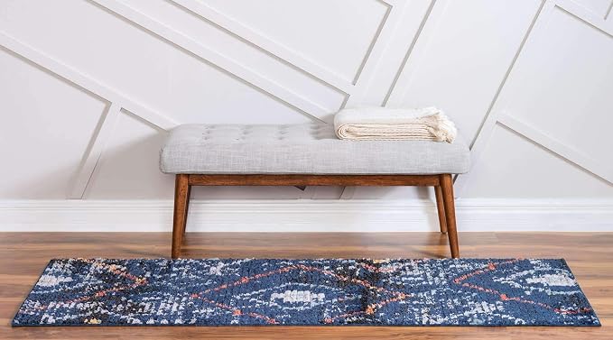 Unique Loom Morocco Collection Tribal, Southwestern, Bohemian Area Rug (2' 7 x 10' 0 Runner, Navy Blue/Gray)