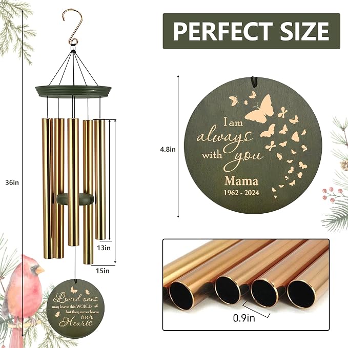 ASTARIN Memorial Butterfly 36" Wind Chimes, Personalized Name Sympathy Wind Chime, in Memory of Loss Mom Loved One, Large Deep Tone Bereavement Windchimes for Outside Clearance(Produced in Texas)