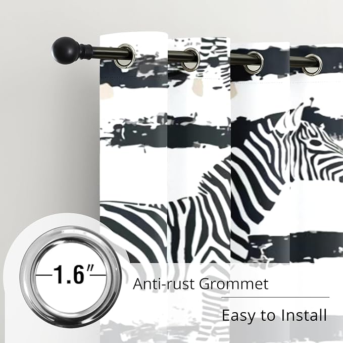 Black and White Zebra Print Blackout Curtains for Bedroom, Modern Animal Stripe Window Drapes, 100% Light Blocking Curtains for Living Room, Grommet Top 52 x 84 Inches, 2 Panels