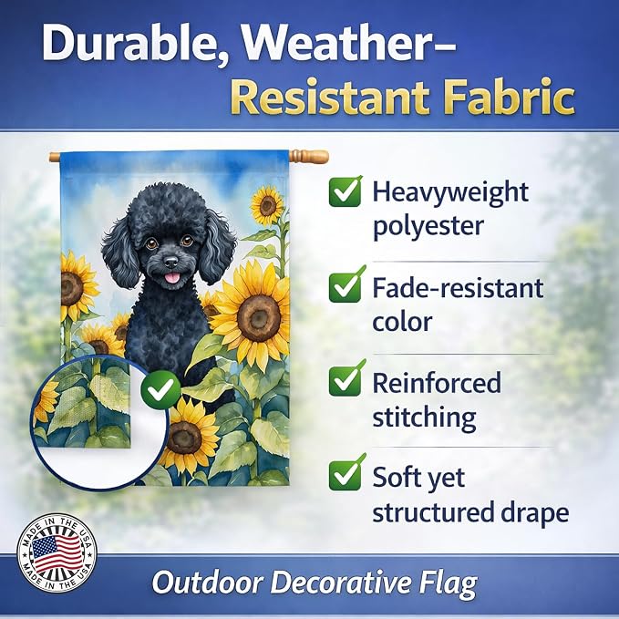 Caroline's Treasures DAC6137CHF Black Poodle in Sunflowers House Flag Large Porch Sleeve Pole Decorative Outside Yard Banner Artwork Wall Hanging, Polyester, House Size, Multicolor