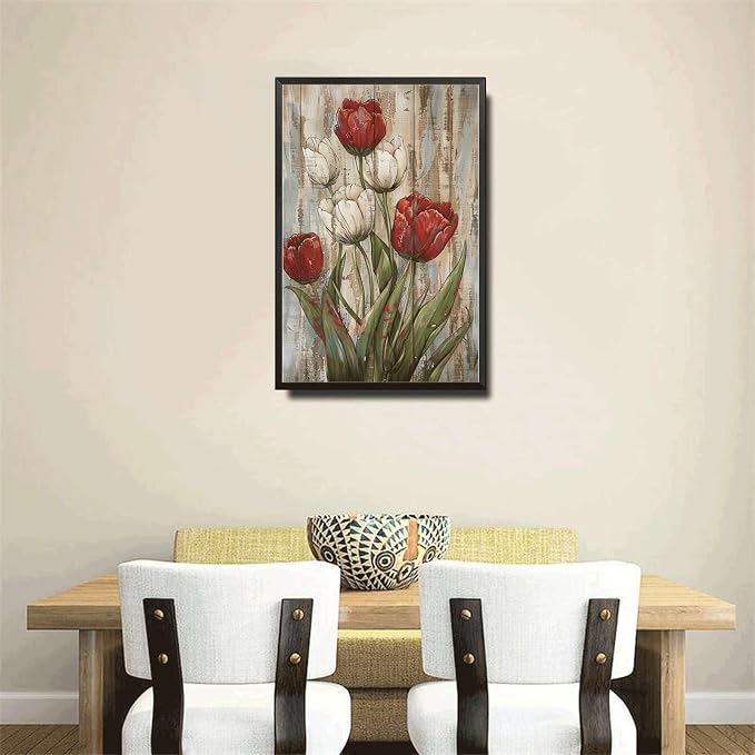 Metal Sign Tin Sign Vintage Wall Art Rustic Charm Tulips Tin Sign for Easy Installation Weather Resistant Design and Vintage Aesthetic Metal Sign for Room 6×8 Inches with Metal Frame