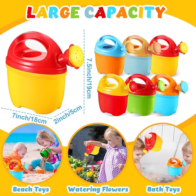 Lenwen 12 Packs Plastic Watering Can for Kids Garden Equipment Toy Watering Pail for Girls and Boys Plant Watering Can Bath Garden Toys Gardening Beach Tools (6 Colors)