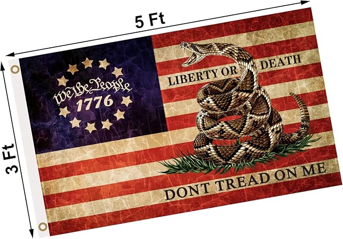 Don't Tread On Me Flag 3x5 Ft For Outside, Double Printed Dont Tread On Me Flags Banner, USA American Gadsden Rattlesnake Garden Flag Outdoor With UV Fade Proof