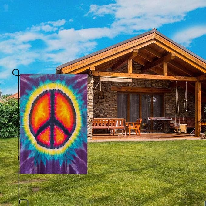 EMMTEEY World Peace Garden Flag Double Sided Burlap Decor 12.5X18 Inch Tie Dye Garden Flag Decorative Small Yard Flags for Outside