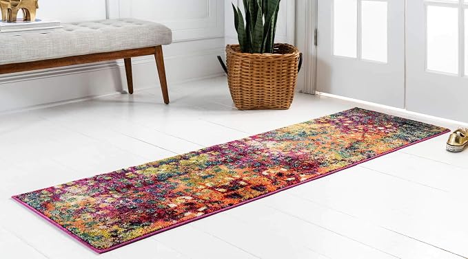 Unique Loom Jardin Collection Colorful, Vibrant, Abstract, Modern Area Rug (2' 0 x 6' 0 Runner, Multi/ Blue)