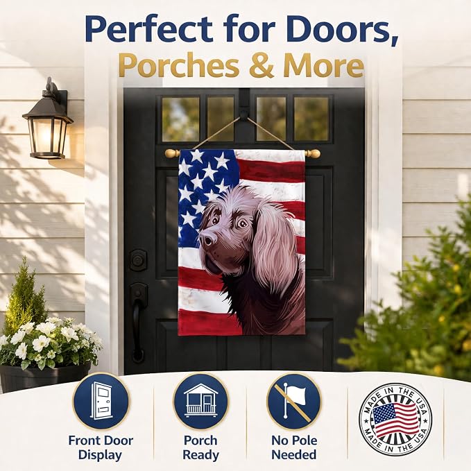Caroline's Treasures CK6533CHF German Longhaired Pointer American Flag House Flag Large Porch Sleeve Pole Decorative Outside Yard Banner Artwork Wall Hanging, Polyester, House Size, Multicolor