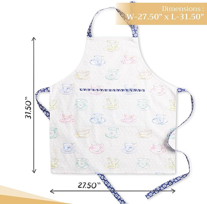 Maison d' Hermine Aprons for women with Pocket 100% Cotton (27.50"x31.50") | Adjustable Neck Strap & long ties Apron Men Chef Wedding Cooking Gardening Server Maid