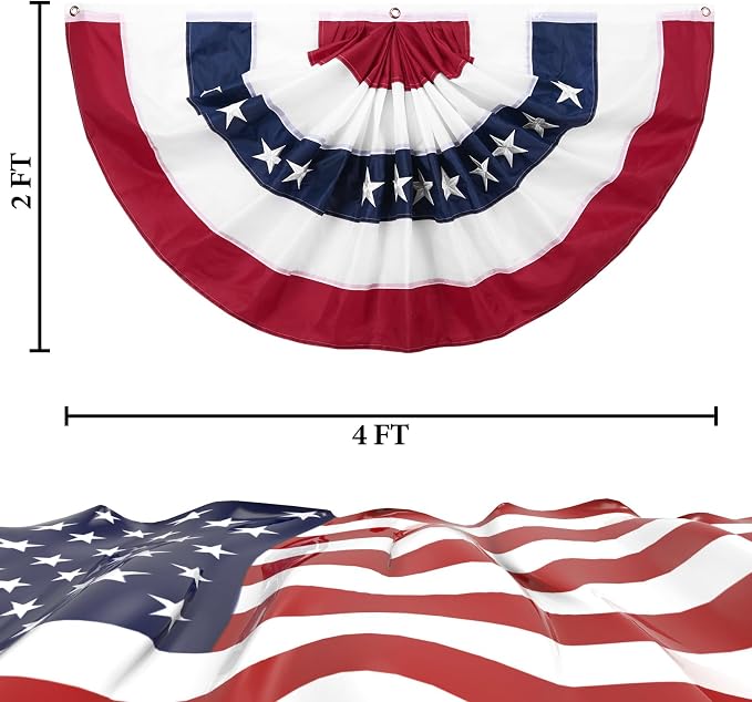 2 x 4 Ft American Fan Bunting for Outside American Pleated Fan Flag American Flag Bunting Patriotic Decorations Bunting Flags for Outdoor Yard Party,Memorial Day Decorations Flags-8Pack