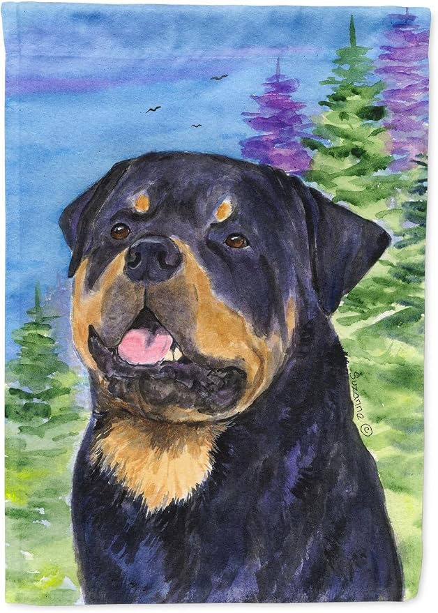 Caroline's Treasures SS1026GF Rottweiler Garden Flag Mailbox Flag Decorative Yard Flag Banner Outside Patio Artwork Yard Flower Beds, Garden Size, Multicolor