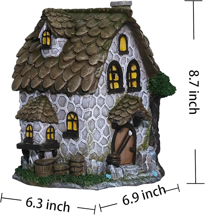 Solar Garden House Statues Outdoor Yard Resin Decoration Gift Handmade Housewarming Gift for Patio Yard Lawn Waterproof Cracking
