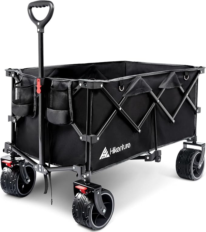 Hikenture Foldable Beach Wagon with Big Wheels for Sand, 330 lbs Capacity | Large wagon for beach, camping, sports & grocery hauling; Big wheels for sand & gravel; One-hand fold
