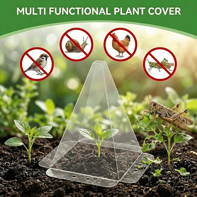 40 Pack Garden Cloches for Plants - Clear Reusable Plastic Seedling Covers with 80 Metal Stakes - Mini Greenhouse Plant Bell Covers for Frost, Sun, Pests Protection(7.8" x 11")