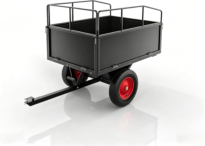 17 Cu.Ft 750Lbs Steel ATV UTV Trailer, Tow Behind Dump Cart, Heavy Duty Pull Behind Removable Sides, Pull Behind Utility Dump Trailer for, Garden, Lawn Mower Tractor