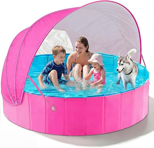 Jasonwell Kiddie Baby Pool with Canopy - Foldable Infant Toddler Kids Pool with Shade Baby Beach Essentials Tent Swimming Wading Pools for Toddlers 1-3 + Kids Dogs Ball Pit Backyard Water Play R, 79"