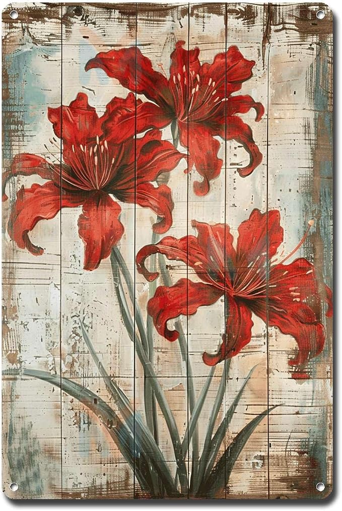 Metal Sign Tin Sign Vintage Wall Art Striking Lycoris Tin Sign for Rustic Wall Art Vintage Charm and Distressed Wood Surfaces Gardening Sign for Restaurant 8×12 Inches
