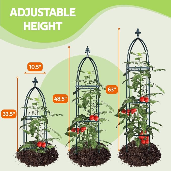 100% Metal Obelisk Trellis for Climbing Plants Outdoor & Indoor - 63" Tall Rustproof Metal Garden Trellis for Clematis Cucumber Vines - Square Plant Support Rose Trellis for Pots Flowers Fruits Green