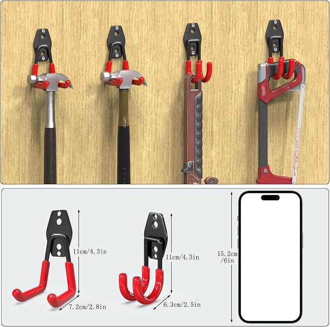 3-H Garden Hose Holder Wall Mount 2 Pack Solid Steel 2.8 Inch,6 Pack 2.5 Inch Compact Hose Hanger Heavy Duty Water Hose Holders for Outside,Red