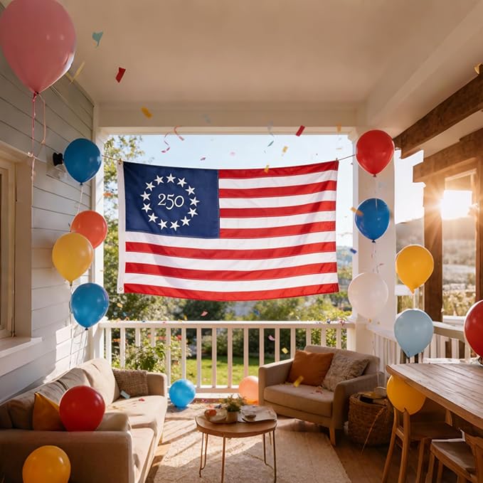 Embroidered 250 Years USA Anniversary 3x5 FT Outside Flag - Embroidered Star, Heavy-Duty Outdoor, Fade-Resistant, Reinforced Stripes & Brass Grommets Patriotic High Wind US Flags
