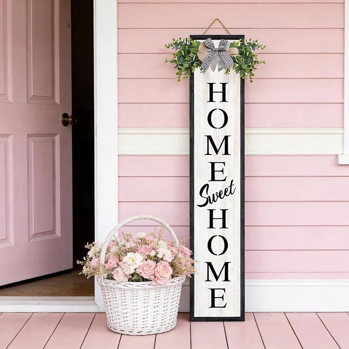 Welcome Sign for Front porch Standing 45"X9" Double-Sided Wood Frame Outdoor Tall Welcome Signs Vertical Decor for Farmhouse Rustic Home Modern Outside Front Door Wall Decorations