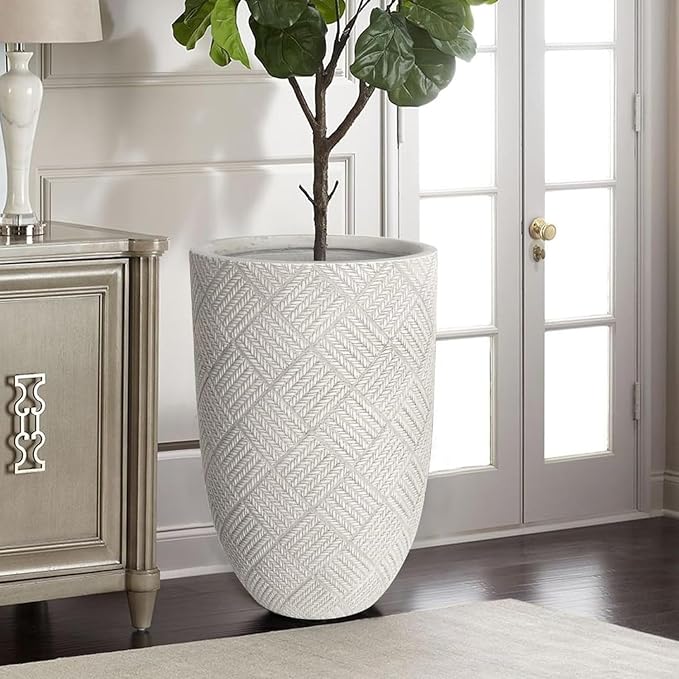 Oakrain Large Rustic Planters for Indoor Plants, 17.7" Tall Decorative Planter Pot with Drainage Hole, Modern Floor Vase for Home Decor, Living Room, Entryway, Beige