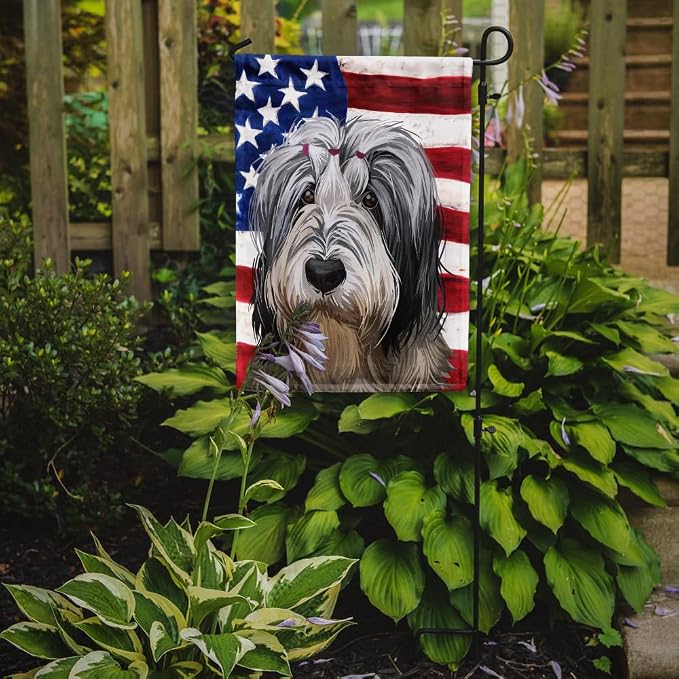 Caroline's Treasures CK6654GF Polish Lowland Sheepdog American Flag Garden Flag Mailbox Flag Decorative Yard Flag Banner Outside Patio Artwork Yard Flower Beds, Garden Size, Multicolor