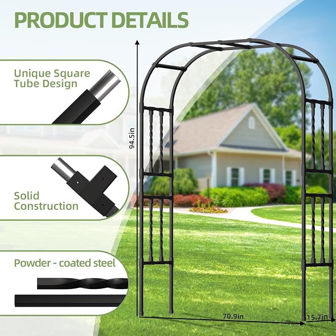 5.9x7.9FT Square Tube Garden Arbor Trellis,Unique Design Metal Arch for Climbing Plants Outdoor,Wedding Archway for Patio Lawn Backyard Ceremony Party