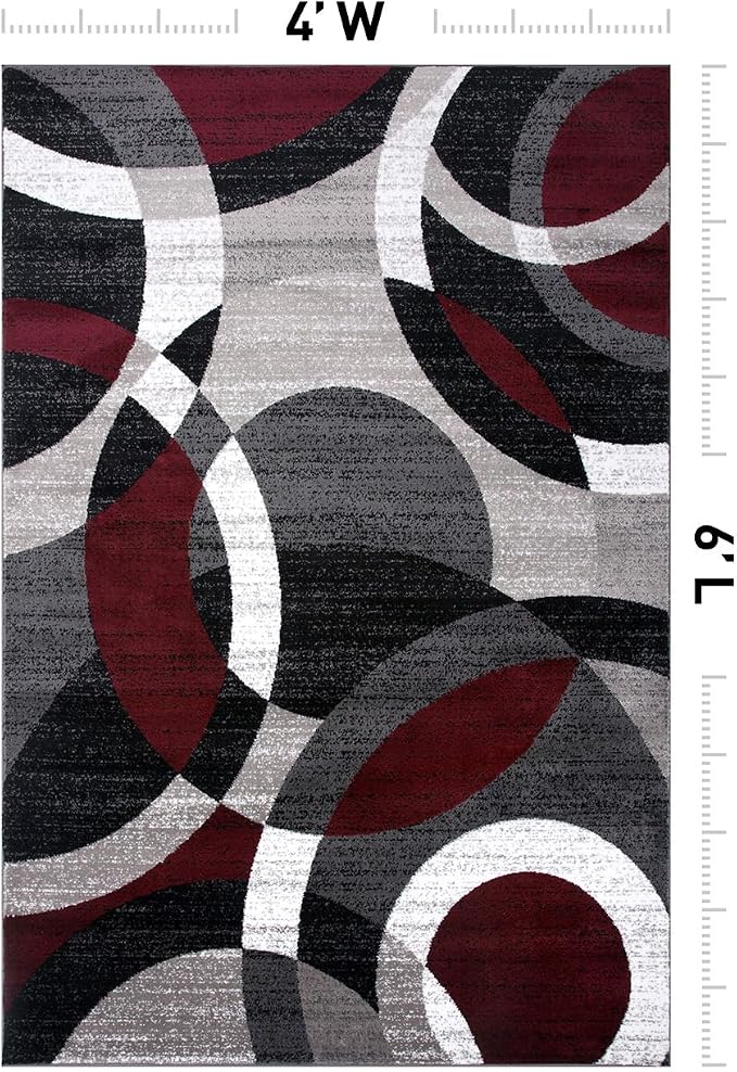Rugshop Abstract Circles Contemporary High Traffic Area Rug Red 4' x 6' | Fade Resistant, Living Room, Bedroom, Dining Room, Home Office, Kitchen, Entryway, Hallway, Nursery, Kids Room