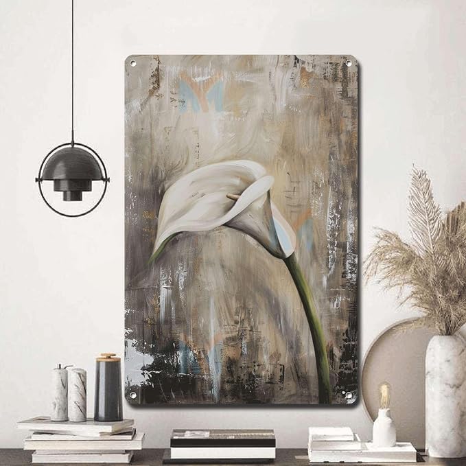 Metal Sign Tin Sign Vintage Wall Art Shabby Chic Calla Lily Tin Sign for Vintage Still Life Art Rustic Wall Decor and Distressed Wood Restroom Tin Sign for Club 12×16 Inches