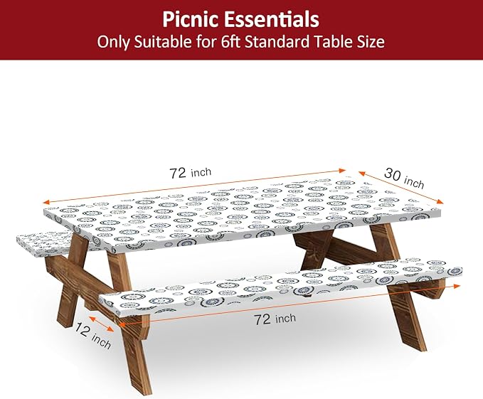 6ft Picnic Table and Bench Cover, Camping Essentials RV Gear, 72 in Waterproof Windproof Outdoor Elastic All Around Tablecloth, Fitted Rectangle Tables and Seats, Blue Flywheel