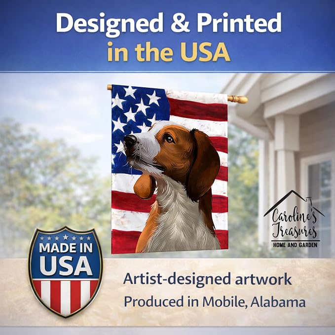 Caroline's Treasures CK6397CHF American English Coonhound American Flag House Flag Large Porch Sleeve Pole Decorative Outside Yard Banner Artwork Wall Hanging, Polyester, House Size, Multicolor