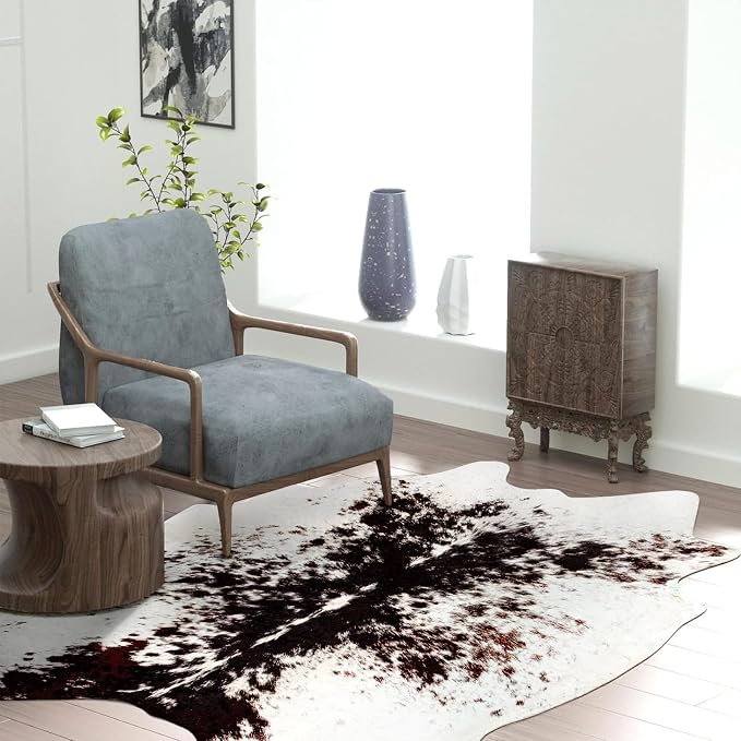 MACEVIA Faux Cowhide Rug Cute Cow Print Rugs Animal Area Carpet Western Decor for Living Room Bedroom Non-Slip 59" L x 47.2" W(4.9ft x 3.9ft)