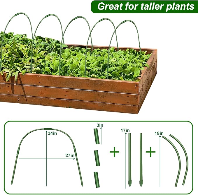 Garden Netting Kit, Garden Hoops 6Pcs 37.4" x 27.5" +10x33FT Garden Mesh Netting Barrier Bird Barrier Protection Net Vegetable Fruit Plant Cover