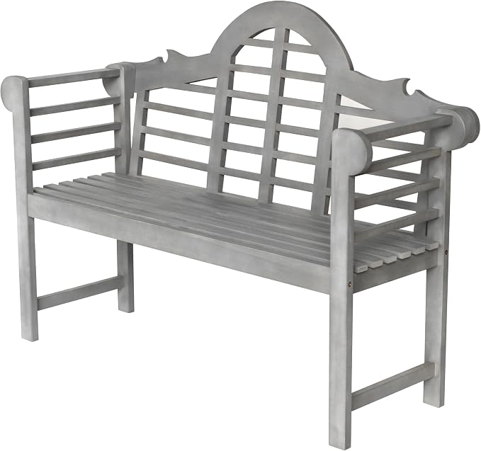 JONATHAN Y Lutyens 51" Acacia Wood Outdoor Bench, 2-Person Garden Bench with Arched Slatted Back and Armrests for Patio, Porch, Backyard, 600 lbs Capacity, Gray Finish BNH103B