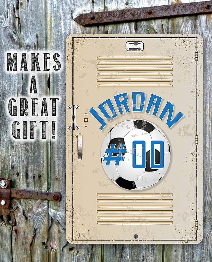 Personalized Soccer School Locker - Great Boy's Room Metal Tin Sign, High School Gym Teens Accessories, School Sports Customized Gift Idea, 8x12 or 12x18 Indoor or Outdoor Durable Metal Sign