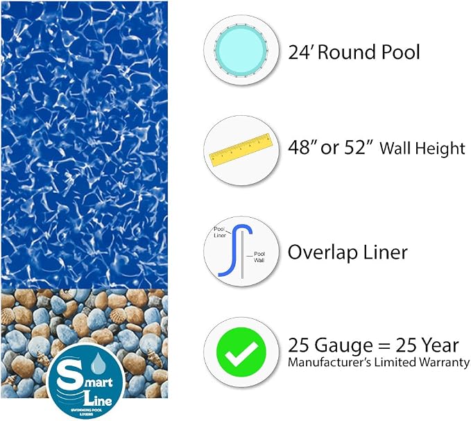 Lake Effect Pools 'Meadows Reprieve' 24' Round Above Ground Swimming Pool | 52" Inch Height | Resin Protected Steel Sided Walls | a Bedrock Overlap Pool Liner and Widemouth Skimmer
