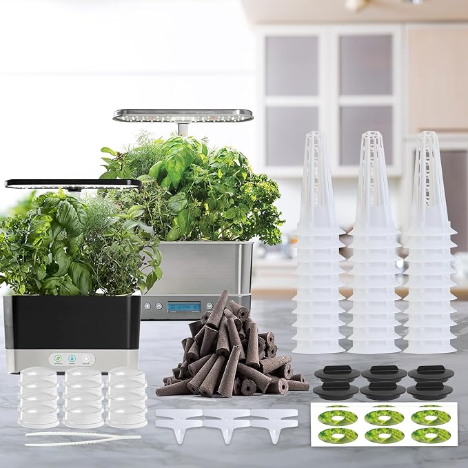 115Pcs Hydroponic Pods Supplies for Aerogarden Pods | Grow Anything Kit, 36 Grow Sponges 12 Grow Baskets 12 Grow Domes 36 Pod Labels 12 Spacers 6 Plant Labels