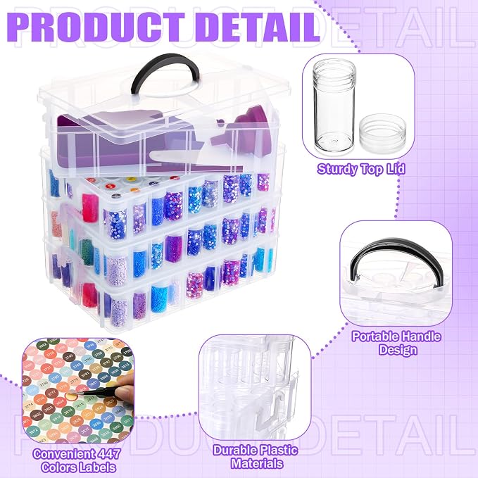 Willinglong 4 Tier Diamond Storage Containers with 156 Grids Diamond Art Storage Bead Organizer Accessories DIY Jewelry Craft (Purple)