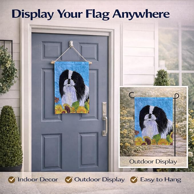Caroline's Treasures SS4236GF Japanese Chin in Summer Flowers Garden Flag Mailbox Flag Decorative Yard Flag Banner Outside Patio Artwork Yard Flower Beds, Garden Size, Multicolor