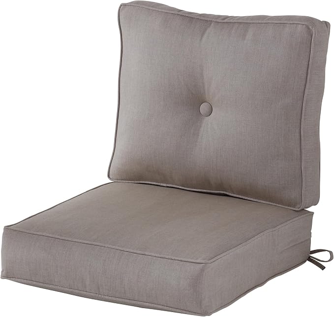 Sunbrella Deep Seat Cushion Set – Seat & Back Cushions for Patio Chairs, Sofas & Loveseats – Fade Resistant Outdoor Fabric, Ties, Zippered Cover, Cord Trim, Cast Ash