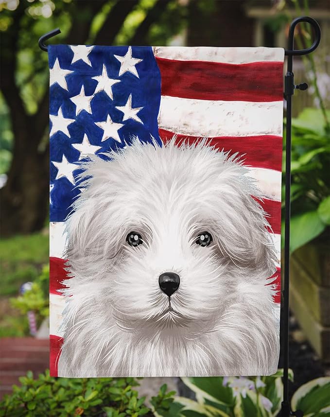 Caroline's Treasures CK6446GF Bolognese Dog American Flag Garden Flag Mailbox Flag Decorative Yard Flag Banner Outside Patio Artwork Yard Flower Beds, Garden Size, Multicolor