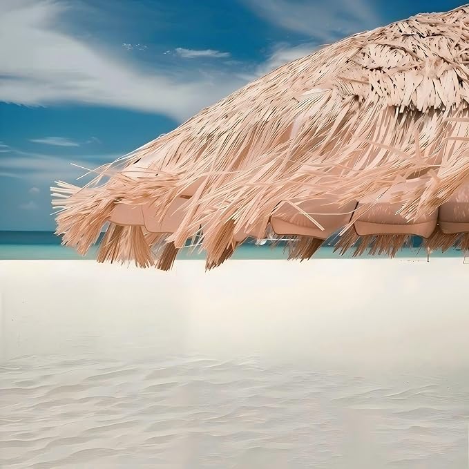Hula Thatched Tiki Umbrella Tropical Palapa Raffia Tiki Hut Hawaiian Patio Umbrella with Fringe Boho Parasol 6' 8' & 9' Options