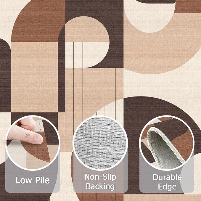 5x7 Brown Geometric Area Rug for Living Room Bedroom Modern Abstract Large Rug Machine Washable Non-Slip Carpet for Dining Room Office