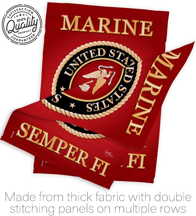 Marine Corps Garden Flag - Set Wall Hanger Armed Forces USMC Semper Fi United State American Military Veteran Retire Official - House Banner Small Yard Gift Double-Sided Made in USA 13 X 18.5